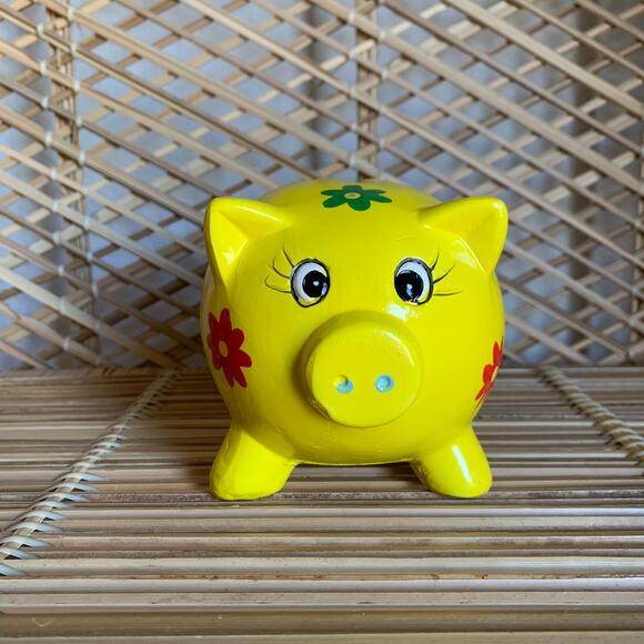 Flower Power Yellow Piggy Bank Bumble Bee - Picture 1 of 7
